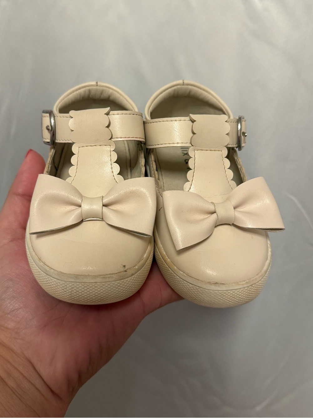Girls Cream Bow Mary Jane Dress Shoes with Adjustable Strap